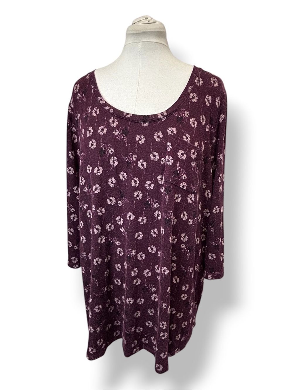 Lane Bryant Women’s Plus Lightweight Floral Tunic Sweater Patterned Wine 22/24